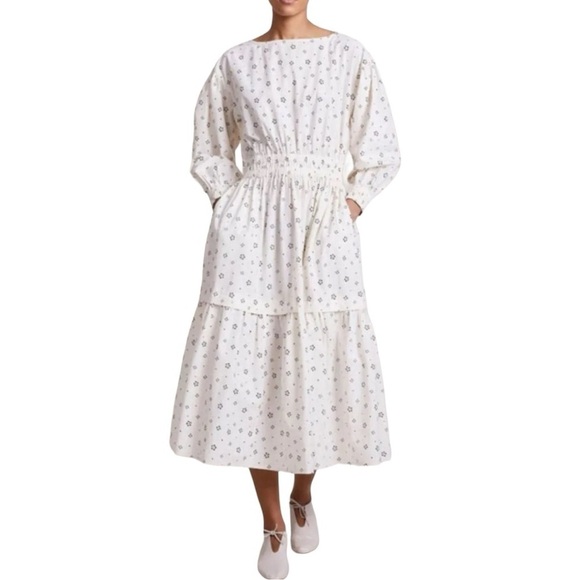 APIECE APART Estrella Floral Maxi Dress with Pockets Ivory Black Size L - Picture 1 of 12